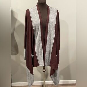 Knox Rose Heather Gray and Burgundy Knit open from cardigan XL